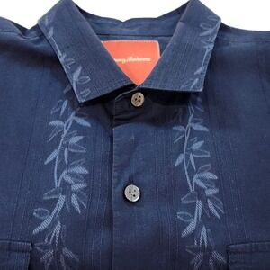 Tommy Bahama Men's  Navy Blue Hawaiian Short‎ Sleeve Coral Reef Inspo Shirt  L
